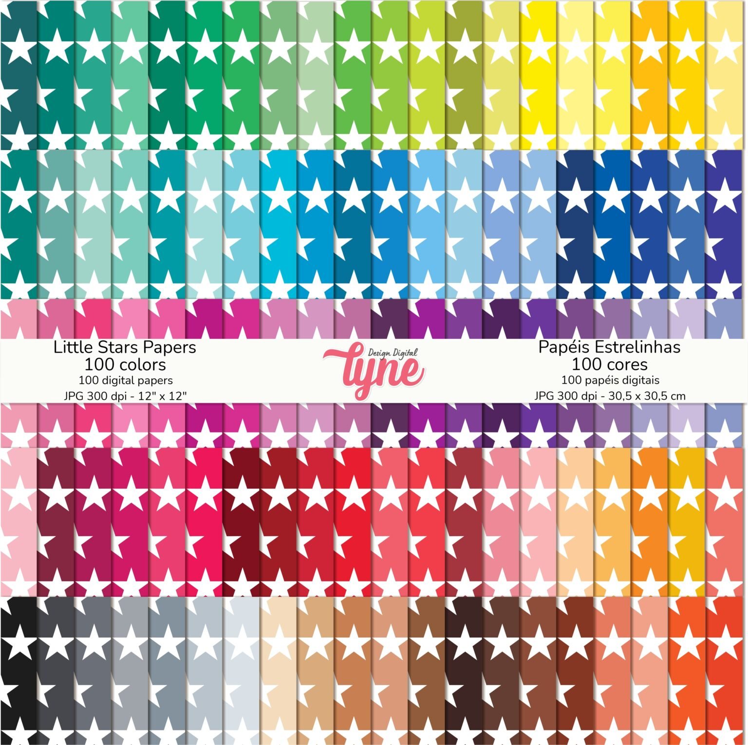 Papéis Digitais Estrelinhas - 100 Cores