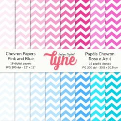 Papéis Digitais Chevron - Tons de Azul e Rosa