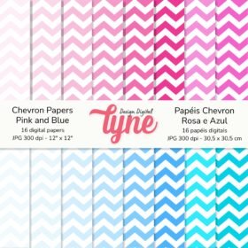Papéis Digitais Chevron - Tons de Azul e Rosa