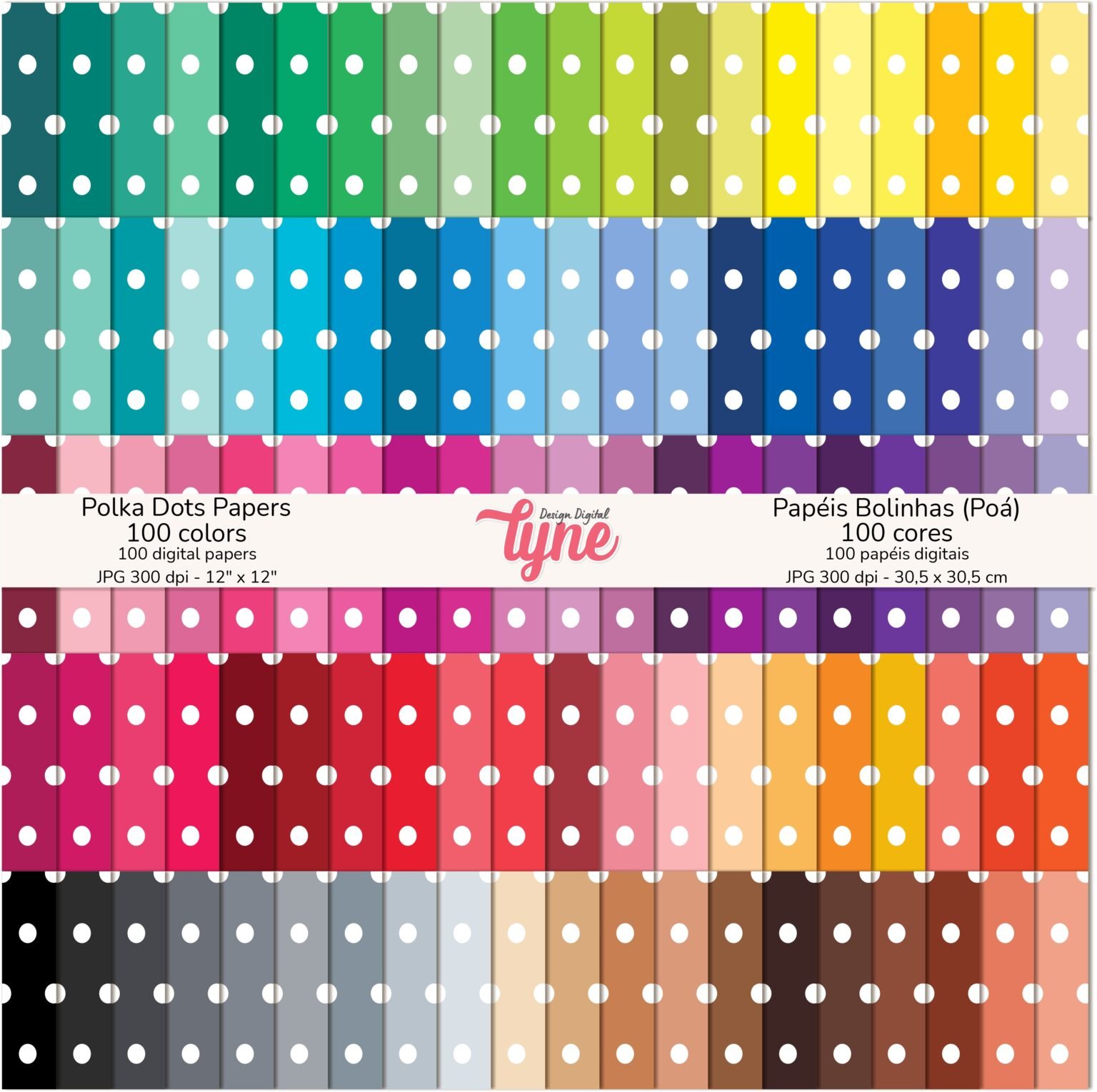 Papéis Digitais Poá (Bolinhas) - 100 Cores
