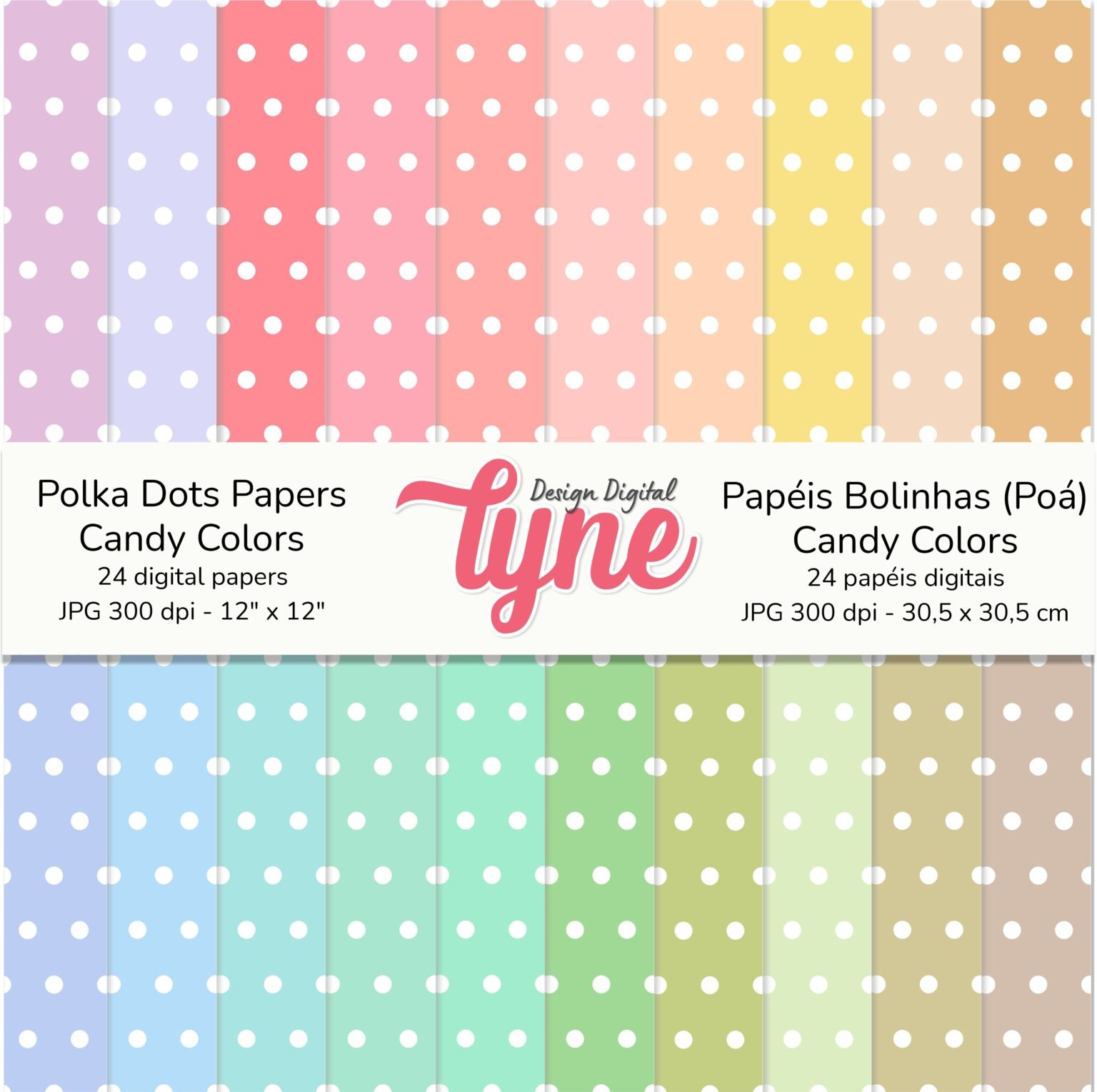 Papéis Digitais Poá (Bolinhas) - Candy Colors