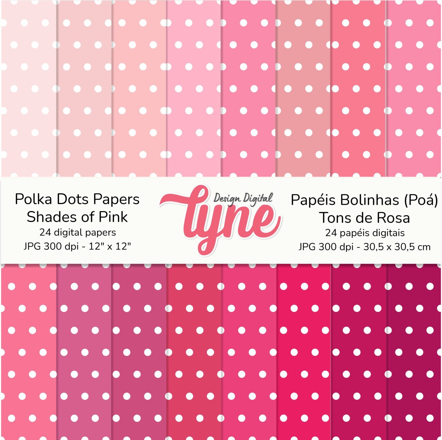 Papéis Digitais Poá (Bolinhas) - Tons de Rosa